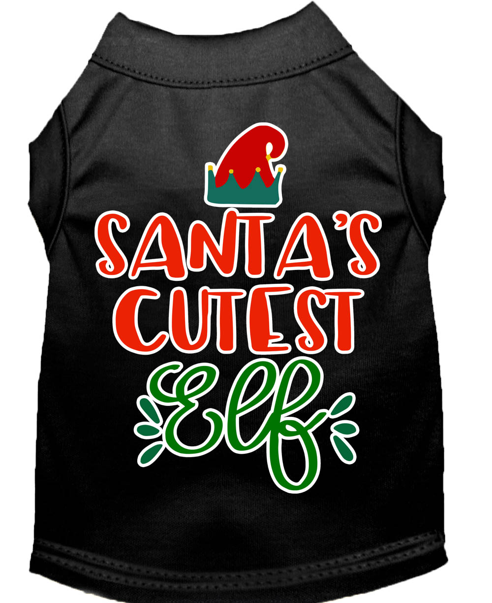 Santa's Cutest Elf Screen Print Dog Shirt Black XL